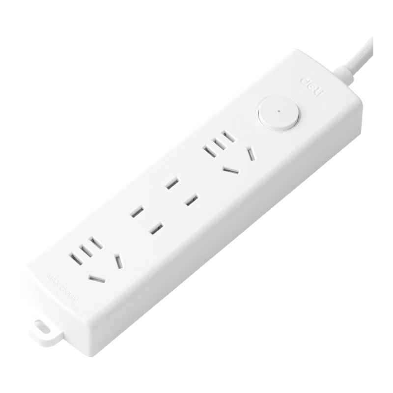 Deli Pearl White Series National Standard Safe Power Strip/Extension Cord/Surge Protector with Master Switch And 4 Outlets, 1.8 Meters, LX121