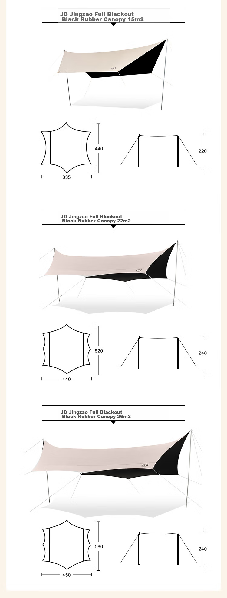 JD Original [6-Layer Black Gel True Sun Protection] Butterfly-Shaped Canopy, 15 Square Meters Outdoor Camping Equipment, Sunshade And Rain Protection Awning for 4-6 People 18