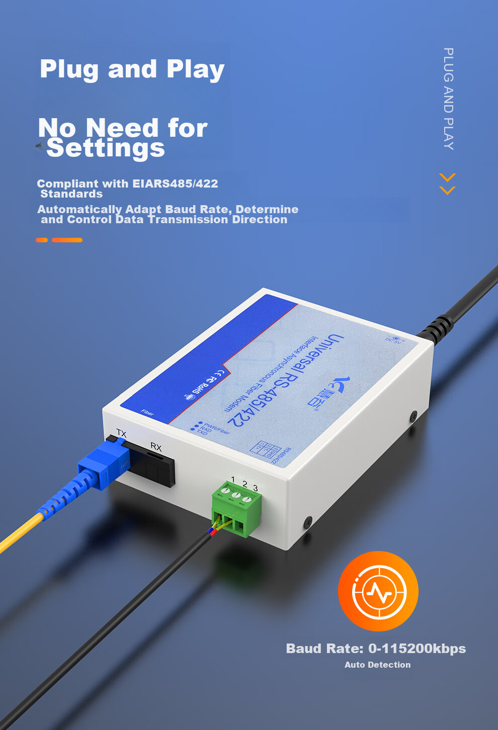 Huigu 485 Optical Terminal, 1-Channel RS485 Data to Fiber Optic Transceiver Converter, Serial Industrial Control Fiber Optic Extender, SC Interface HG-811RS4 5