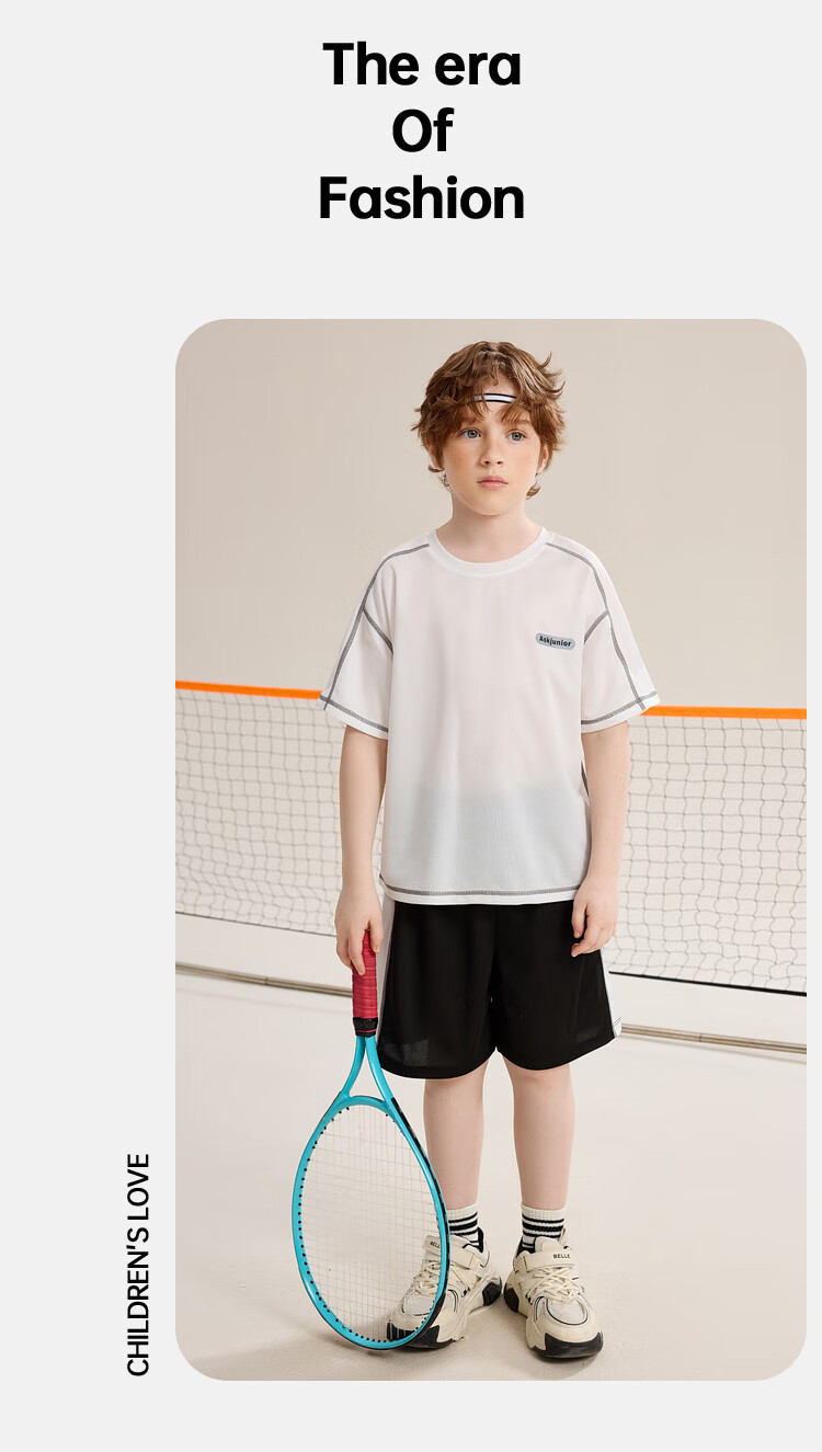 ASK JUNIOR Boys' Sports Set Summer Children's Lightweight Quick-Dry T-Shirt + Shorts Two-Piece Tennis Outfit for Older Kids 150 7