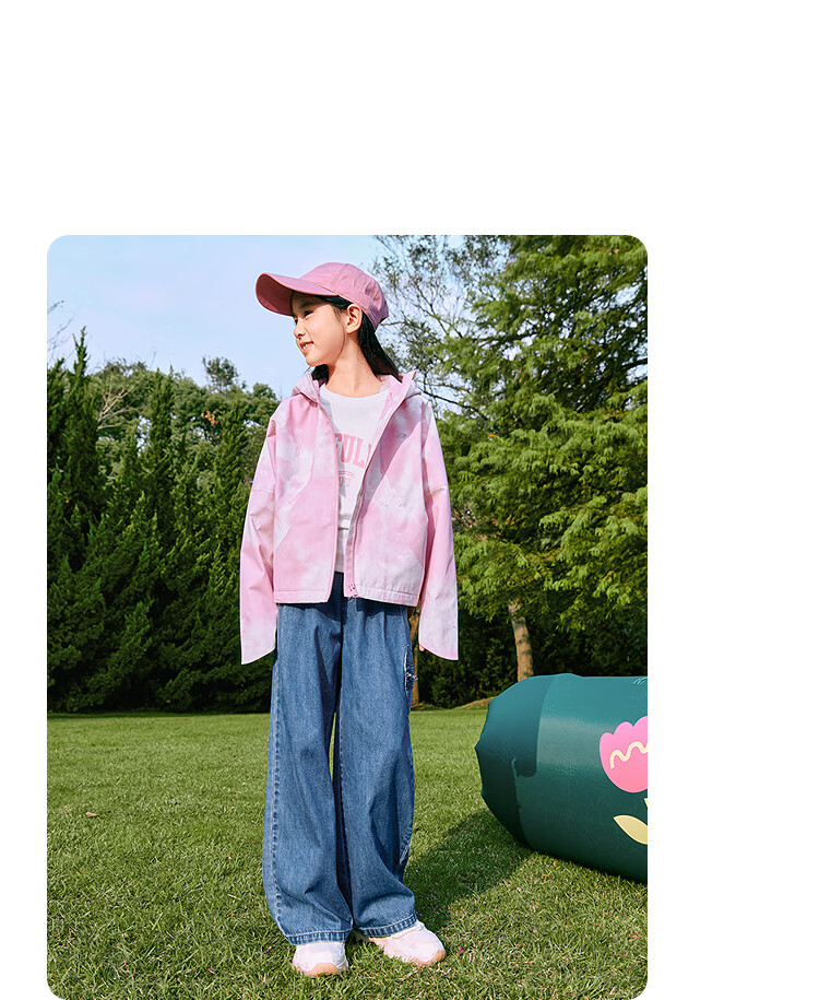 BALABALA Girls' Outerwear Children's Jacket Spring 2025 All-Over Print Waterproof Hooded Casual Wear for Older Kids 208125105002 10
