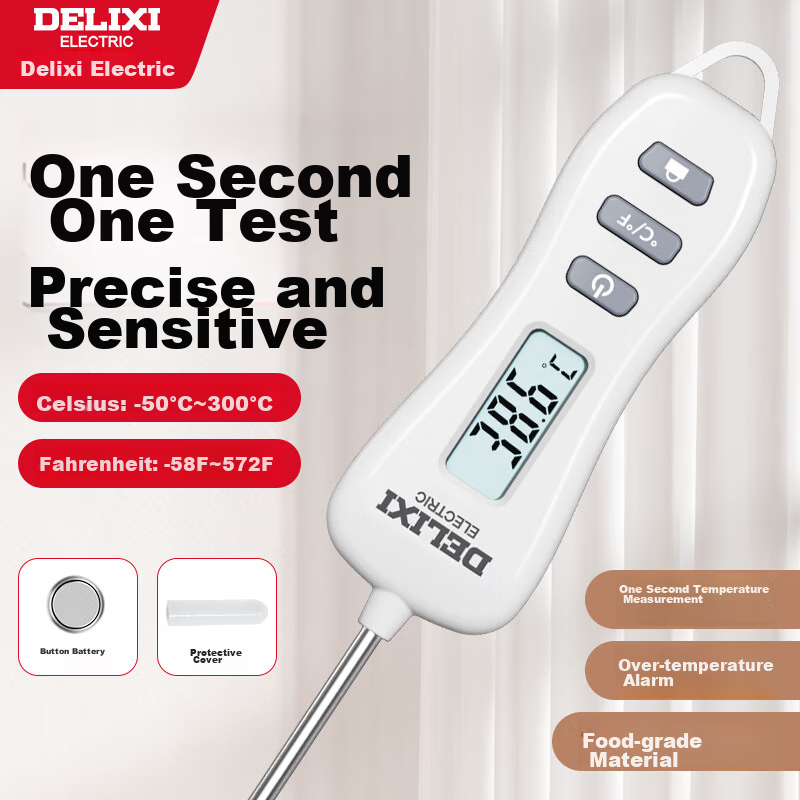 DELIXI ELECTRIC Food Thermometer, Electronic Thermometer for Kitchen Use, High-Precision Water Thermometer, Oil Thermometer, 304 Stainless Steel