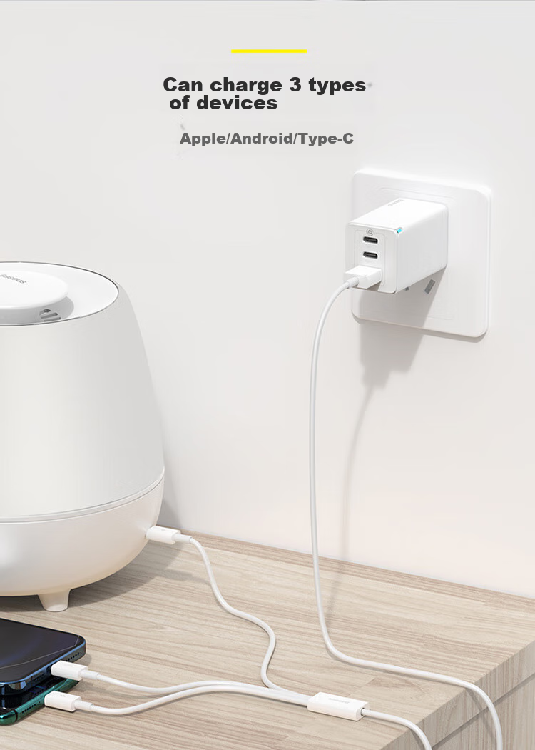 BASEUS Data Cable Three-In Type-C Apple 18 Charging Cable, One-To Compatible with IPhone 17/16/15/14/13, Xiaomi, Huawei, Car Charger Cable 5