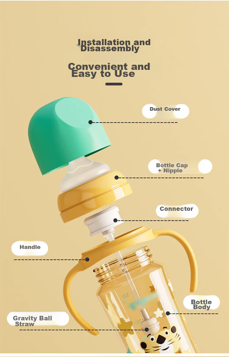 Baoshi Compatible with Pigeon Baby Bottle Accessories, Gravity Ball Straw Accessory, Duck Bill Nipple, Suitable for Third Generation Handle Brush Combinatio 12