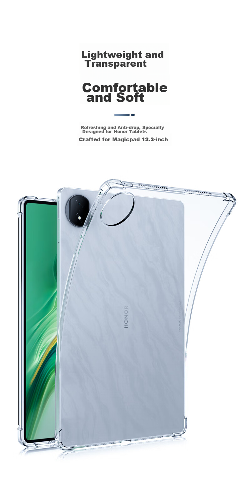 BIAZE Compatible with Honor MagicPad 2024 Protective Case, Honor Tablet 12.3-Inch Protective Cover, TPU Transparent Case with Four Corners PB535 - Transparent White 1