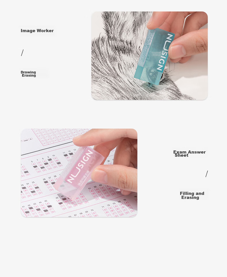 NUSIGN (Deli) NUSIGN Ultra-Clear Eraser, Super Clean Easy-To Low-Debris for Middle School And College Entrance Exams, Student Exam Drawing Erasing Visible Small Single Piece 20