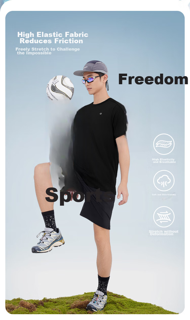 JD Original [Super Quick-Dry Set] Running Sportswear Set Moisture-Wicking Quick-Dry T-Shirt Five-Point Shorts for Men Spring/summer Black XL 5