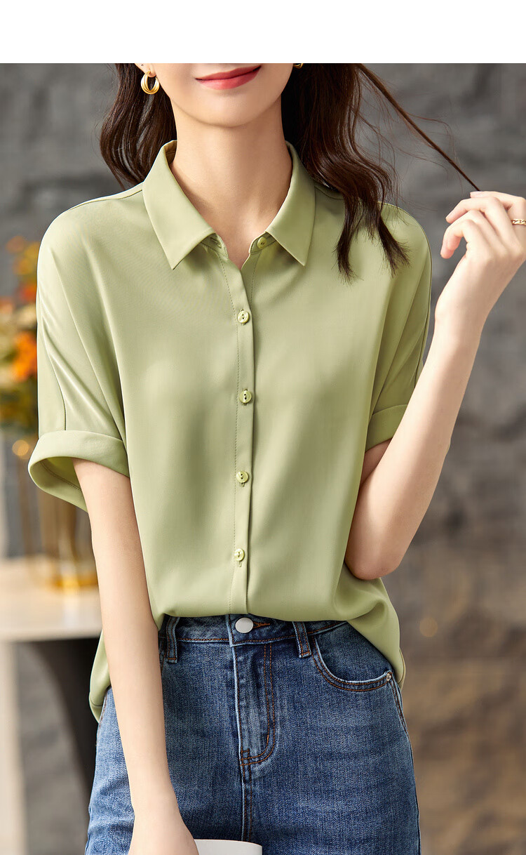 Sentubila Short-Sleeve Chiffon Blouse for Women, Summer Casual Commute Professional Shirt, Versatile Slimming Top, Blue, M 11