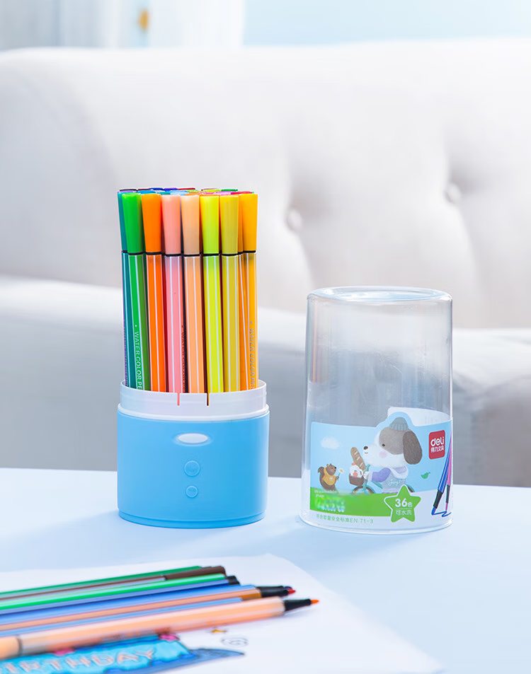 Deli 36-Color Washable Watercolor Markers Hexagonal Barrel Children's Student Drawing Colored Coloring Pens Birthday Wish Tube Watercolor Markers Graduation Gift for Boys And Girls 10