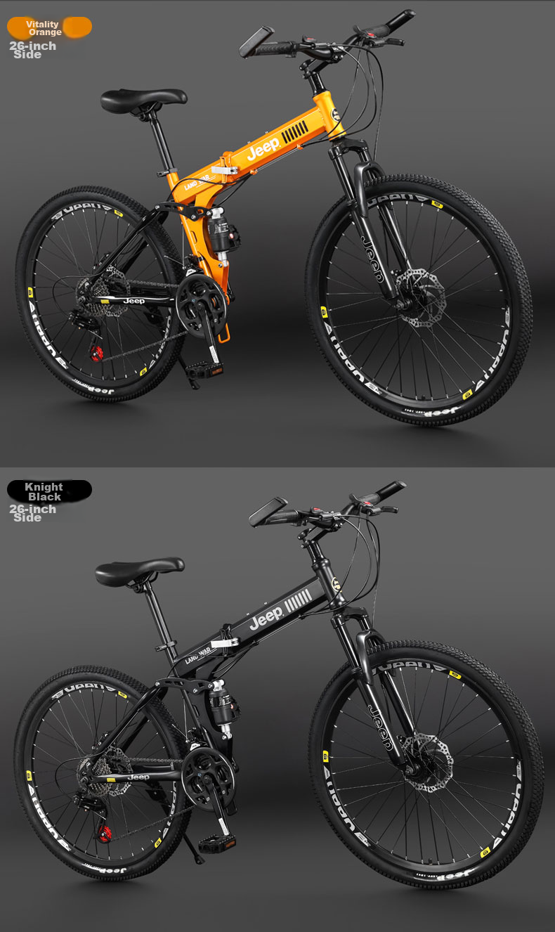 Jeep Folding Mountain Bike for Men And Women Students, 26-Inch, 27-Speed, Dual Shock Absorption, Road Bicycle Zhanshen - Forest Gree 16