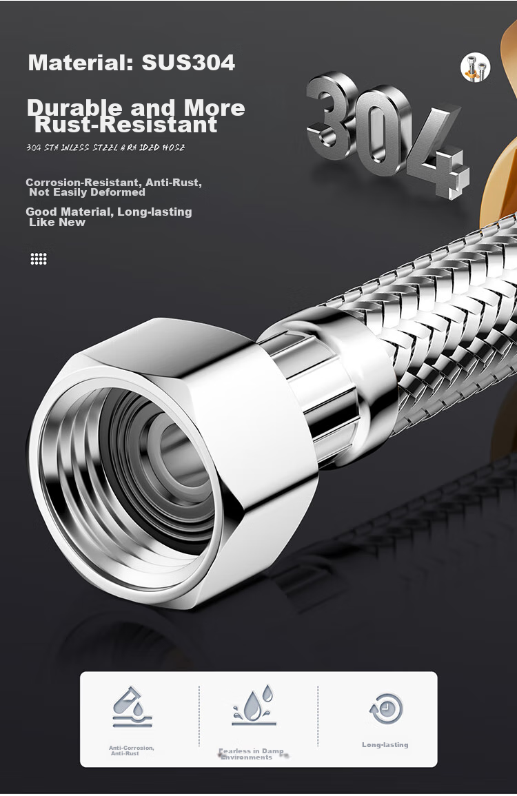 Larsd 304 Stainless Steel Inlet Hose, 50CM Toilet Inlet Pipe, Hot Water Heater Cold And Hot Universal Water Supply Pipe, BH605 7