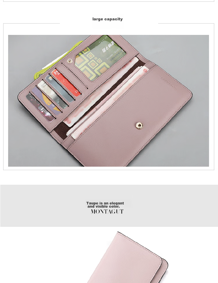 MONTAGUT Women's Wallet [Gift Box], New Genuine Leather Long Card Holder, Birthday Gift for Women, Red Color, Practical for Zodiac Year 7