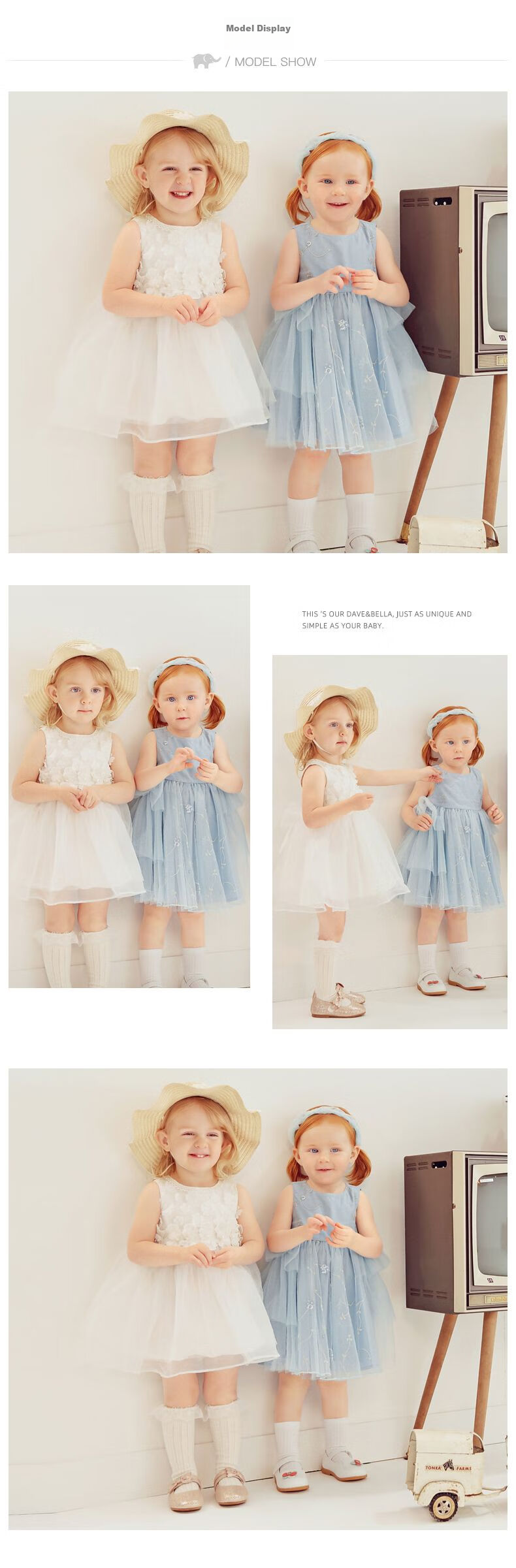 DAVE & BELLA Girls' Summer White Dress Tulle Princess Dress Baby Birthday Dress 4