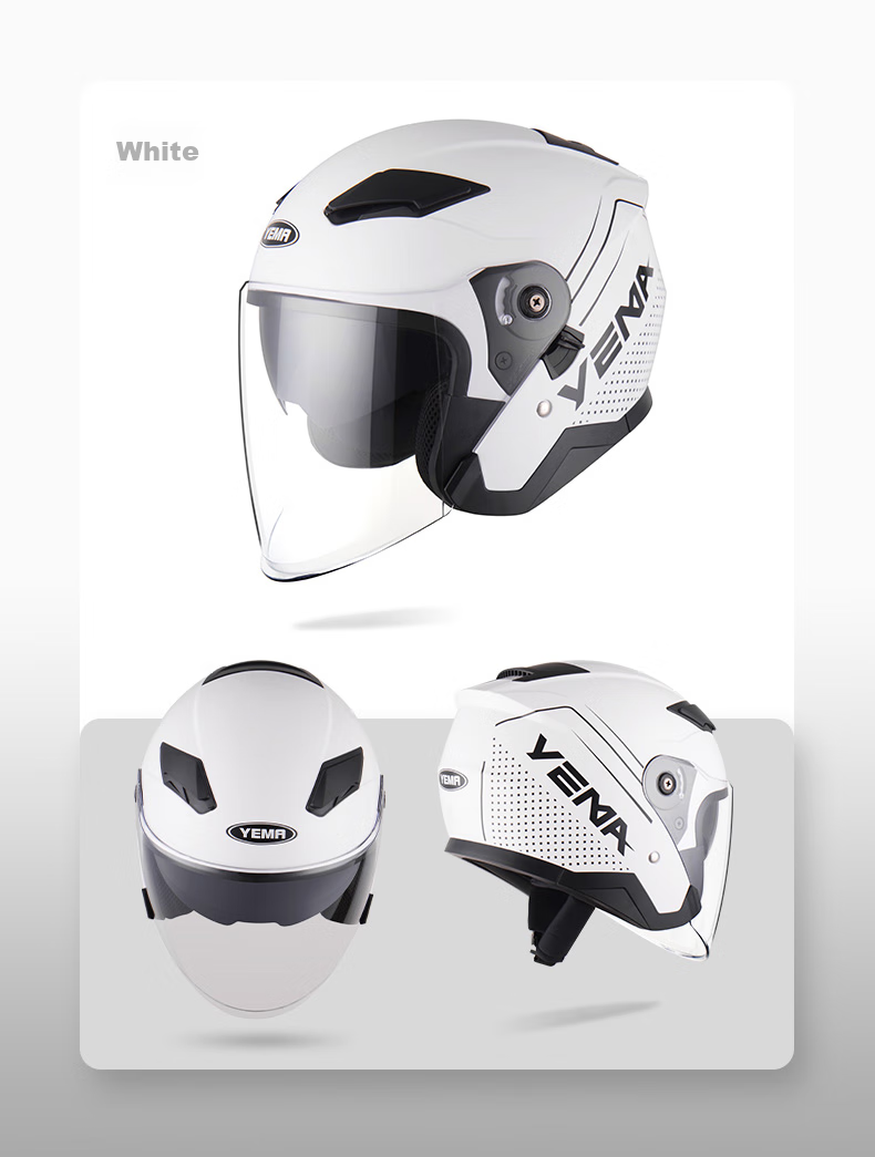 YEMA 3c Certified 639S Electric Motorcycle Helmet, Men's Winter Dual-Lens Safety Helmet, Women's Electric Scooter Half Helmet, All-Season Universal Fit, One Size, Matte Black with Speed Stripes And Clear Visor 18