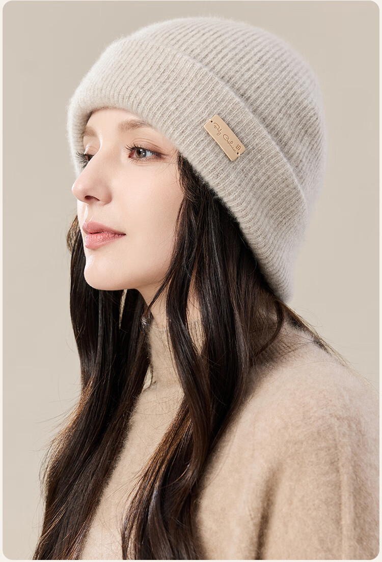 JIUMU 100% Cashmere Warm Knit Hat, Autumn And Winter Knitted Cap, Cold Hat, Winter Hat, Outdoor Ear Protection Cold Cap for Wome 13