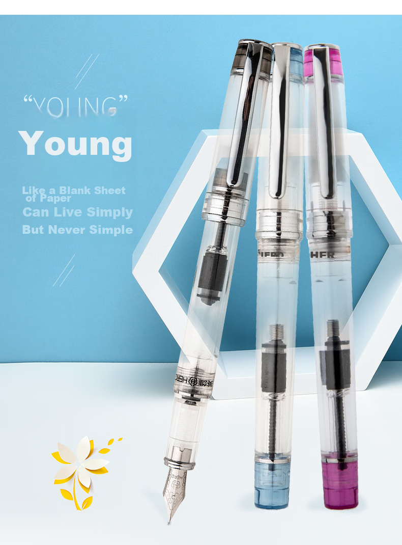 HERO Fountain Pen, 709 Ice Transparent Model, Iridium Nib Fountain Pen, Student Ink Pen, Calligraphy Practice Pen, Translucent Black 3