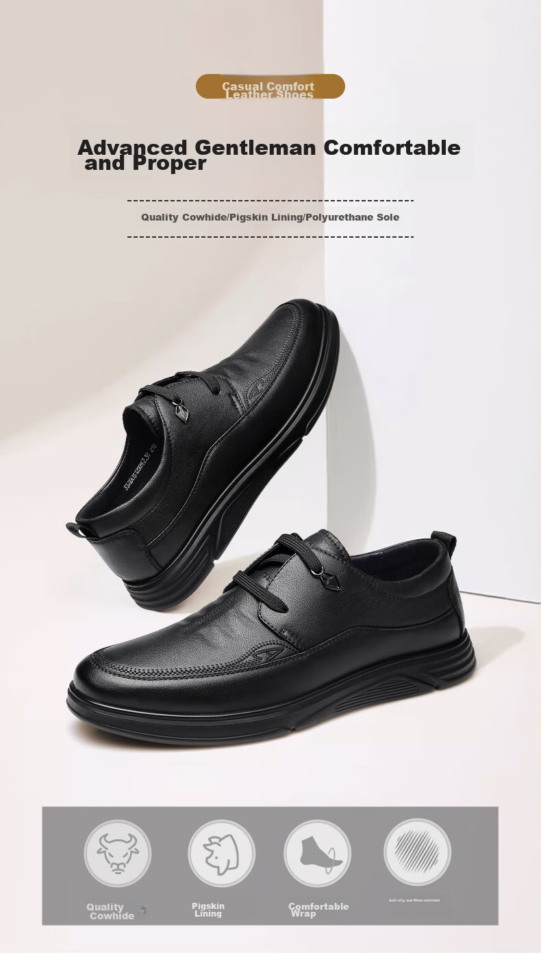 Qiangren Breathable Simple Business Leather Shoes, Soft Upper And Sole, Commuter Work Shoes for Men, JDA3512009, Black, Size 38 1