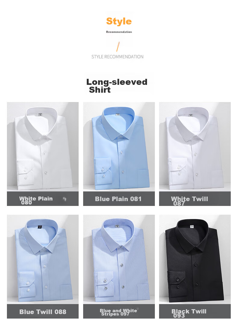 FIRS Long-Sleeve Shirt for Men, Business Formal Wear, Casual Solid Color Wrinkle-Free Dress Shirt, Blue, Baitiao 097 41 11