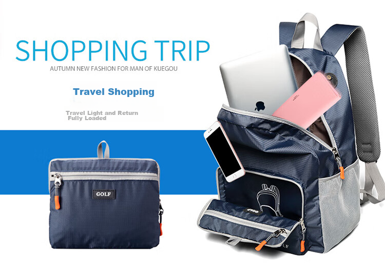 GOLF Fashion Backpack for Men And Women, Lightweight Travel Bag, Outdoor Folding Bag, Sports Bag, Student Schoolbag 2
