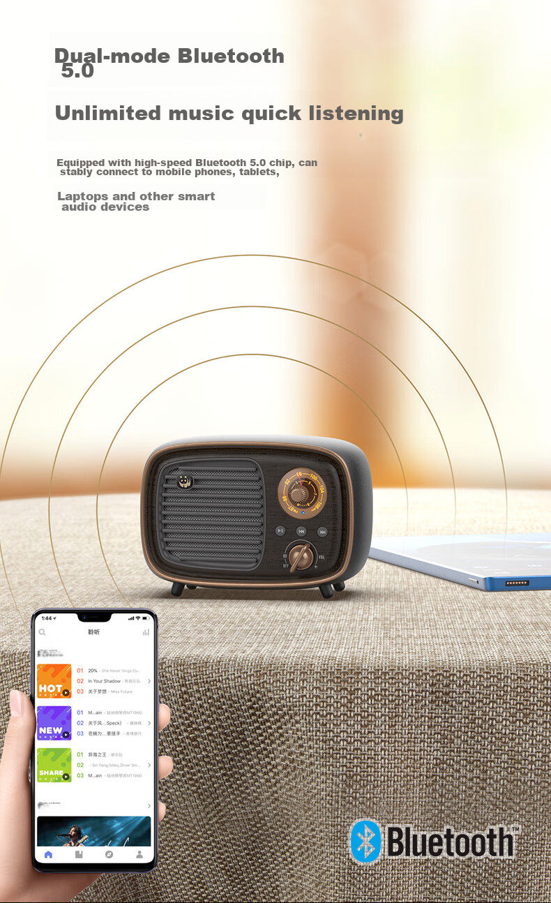 Panda 1936 D-36 Retro Radio Bluetooth Speaker with Card Slot, Rechargeable Semiconductor Portable Speaker, Holiday Gift for Elderly 9