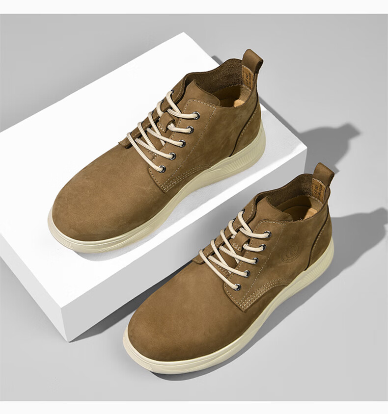 MELLEN British Style Versatile Mid-Top Leather Boots Retro Trendy Boots for Men Thick-Soled MYD67691 Light Brown 37 1