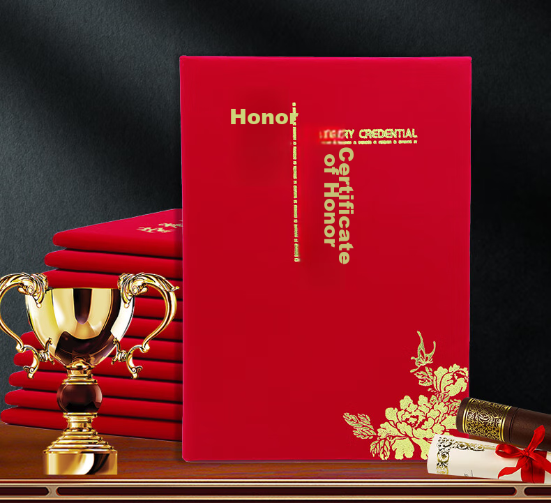 LISON Single Book 12K Velvet Gold-Stamped Honor Certificate, Award Certificate Cover, Commendation Certificate [With 2 Inner Pages] 5916 6