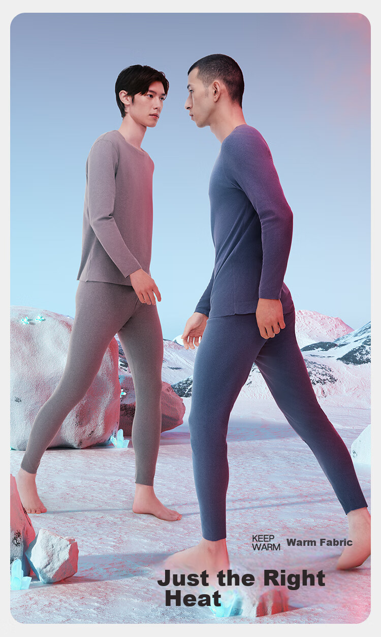 HLA [Xiaohuo-3fenhuo] Thermal Underwear for Men, New Style 2026 Double-Sided Fleece 230g Patch Autumn Top And Bottom Set 4