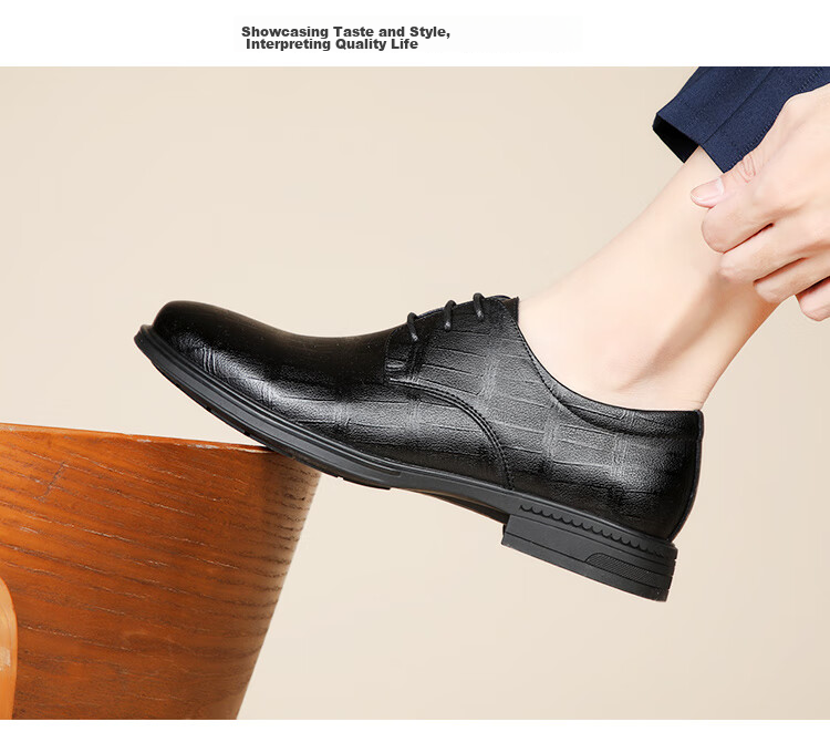 EGCHI Men's Leather Shoes, Business Formal Shoes, British Fashion Lace-Up Soft Leather Breathable Round Toe Shoes J3669 Black Size 38 14