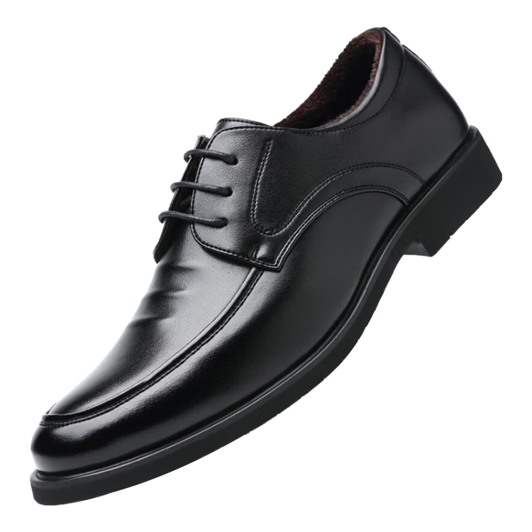 Poitulas Men's Lace-Up Business Casual Leather Shoes, Low-Top Fleece-Lined Warm Winter Cotton Shoes, 9859 Black (Fleece Lining), Size 41