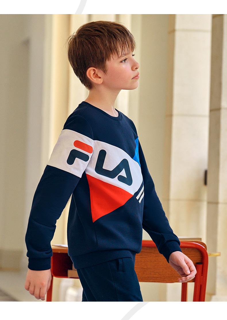 fila斐乐童装儿童圆领套头卫衣2021秋季新款男童休闲时髦秋装上衣-165