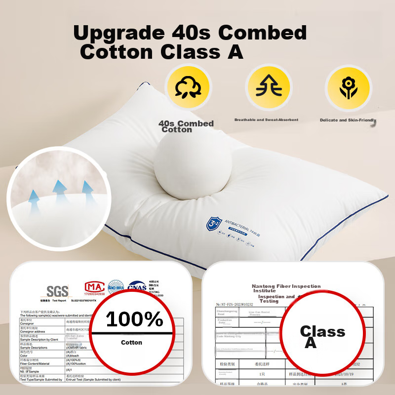 Подушка SleepHero Anti-Oily White Pillow, 40 шт., хлопок класса А, антиклещевая, антибактериальная, для глубокого сна