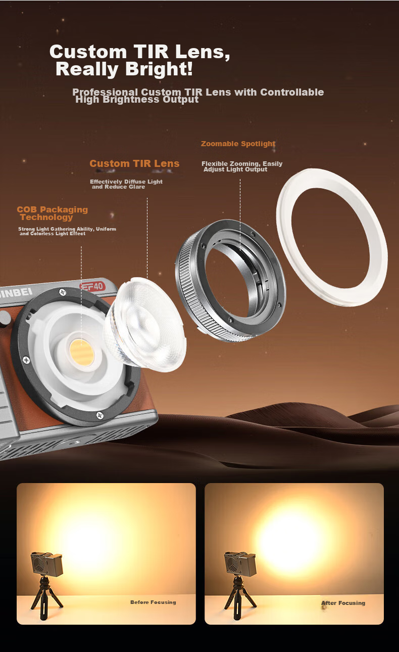JINBEI EF40BI Retro LED Dual-Color Temperature Fill Light, COB Handheld Zoomable Portable Beauty Photography Continuous Light, Video Photo Live Streaming Light, Wedding Outdoor Night Scene Shooting Lighting 7
