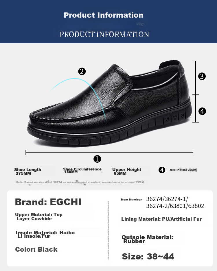 EGCHI Business Casual Shoes for Men, Leather Slip-On Shoes, Top-Grain Cowhide, Middle-Aged Footwear, 36274 All-Season Style, Size 40 15