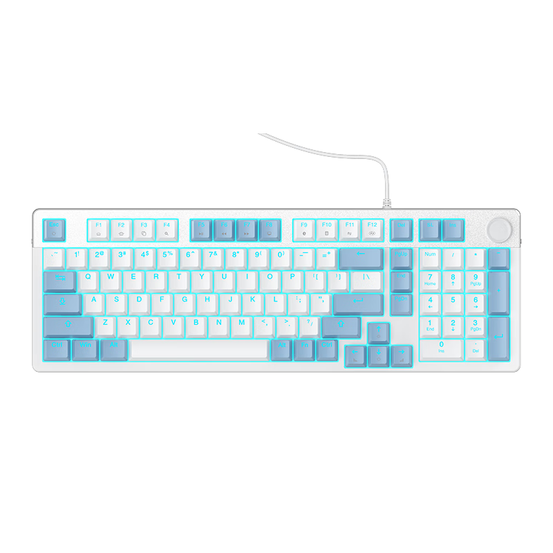 DAREU EK815pro Mechanical Keyboard, Wired Gaming Keyboard with 98-Key Layout, Multimedia Knob Color-Changing Keyboard, White And Blue, Mengyu HIFI Switch