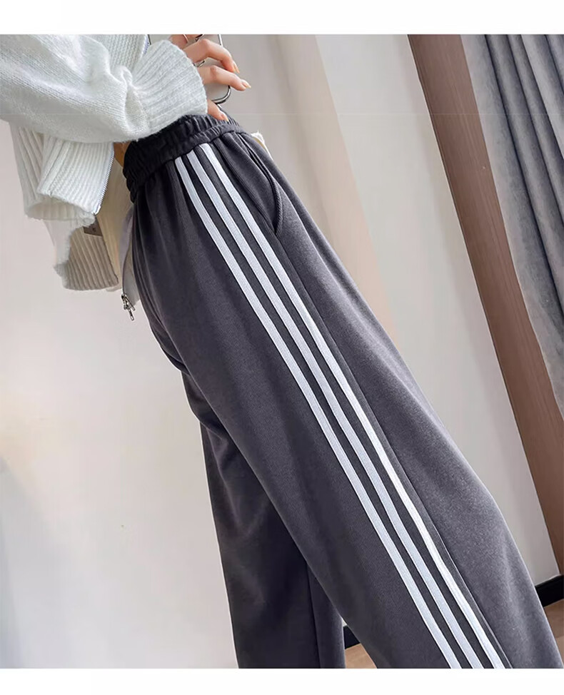 LangSha Women's Leggings with Two-Way Wear, Straight-Leg Three-Stripe Cotton Pants, Autumn Outer Wear, Sports Pants with Elastic Cuffs, Loose High-Waist Drawstring Sweatpants 26
