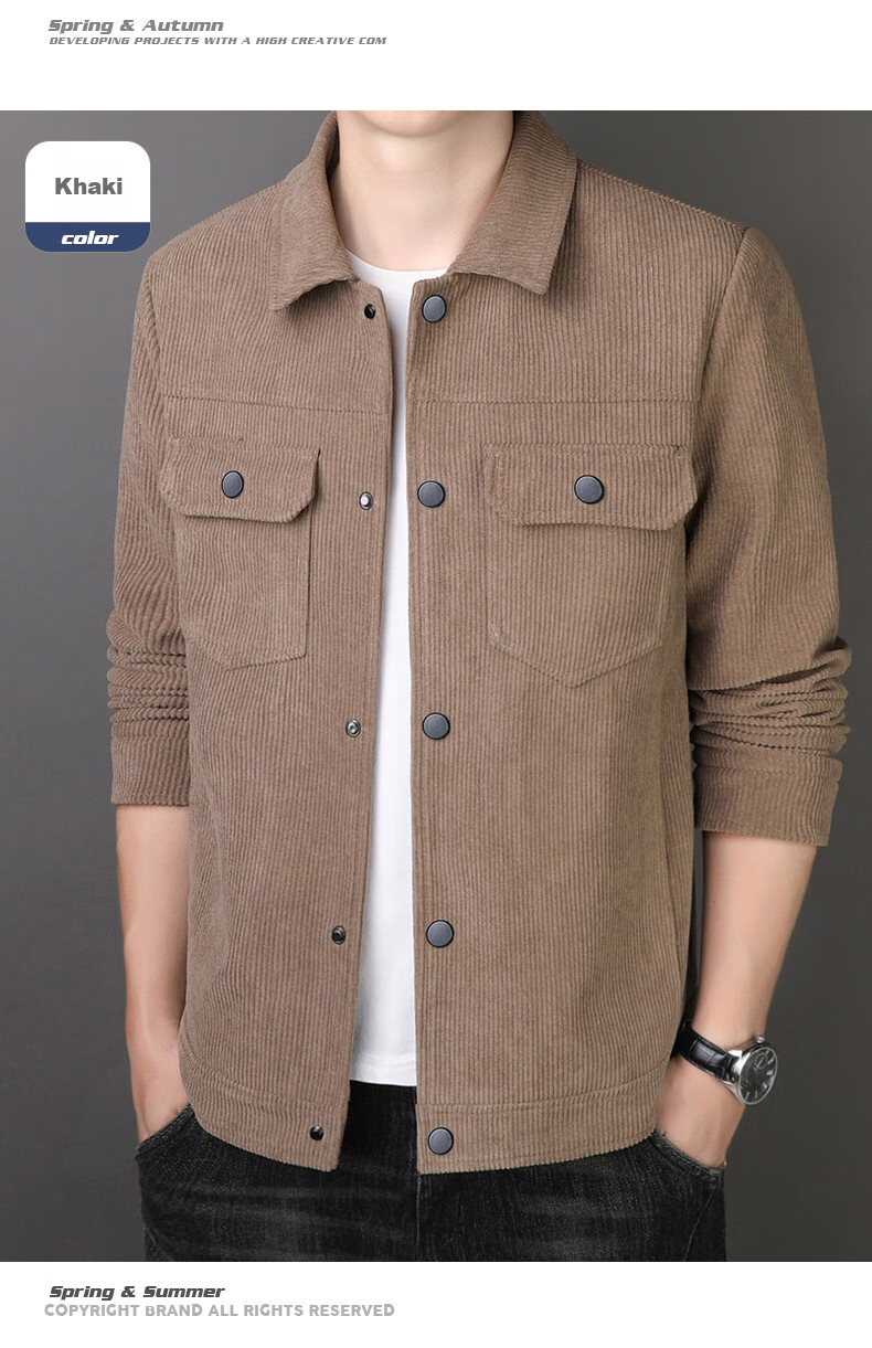 ROMON Jacket for Men, Winter Fashion Lapel Coat, Business Casual Corduroy Outerwear, Men's 2270 Army Green Fleece-Lined, Size L 12