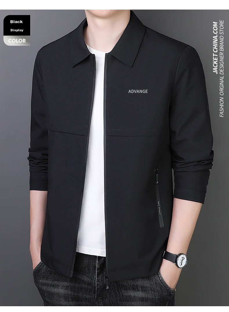 ROMON Men's Jacket, Spring And Autumn Business Casual Lapel Coat, Trendy Cadre Executive Jacket, Men's Clothing MK73 Black XL 13