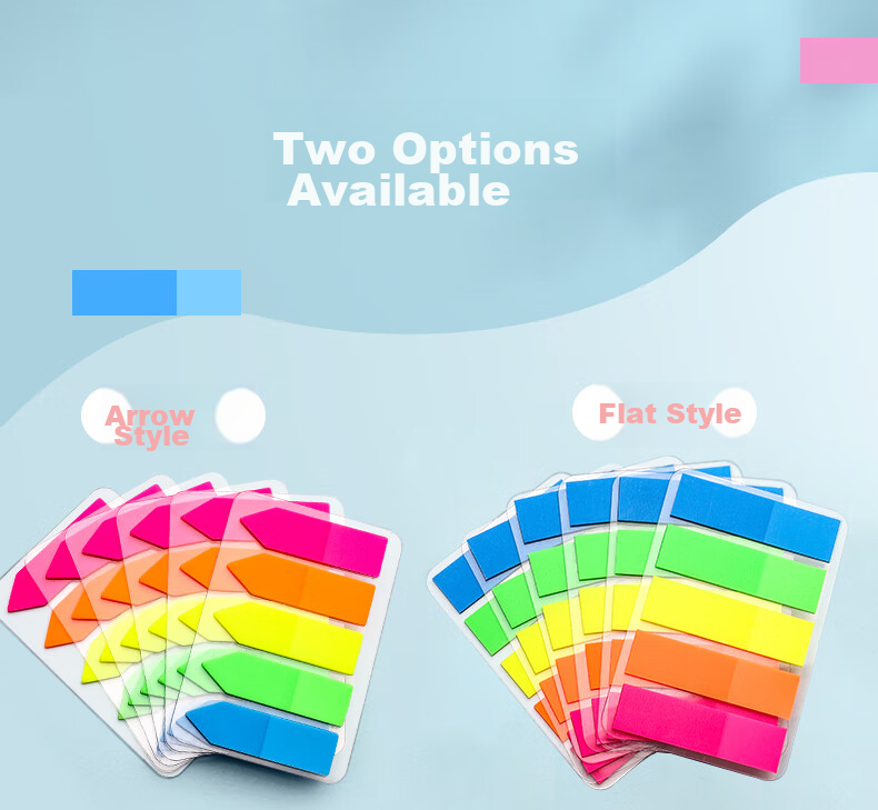 Jinzhi 600 Sheets Arrow-Shaped 5-Color Fluorescent Film Sticky Notes, Memo Pads, Labels, Transparent Waterproof Colored Note Index Strips, Indicator Labels, Bookmarks, 45*12mm 3