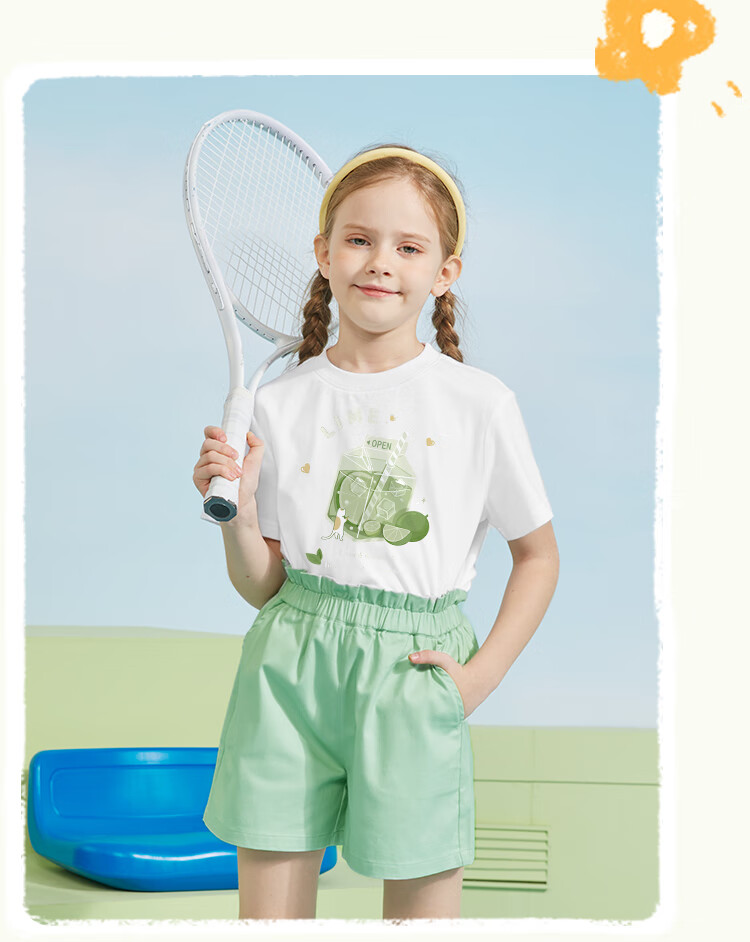 Jeanswest Girls Summer Outfit 2026 Children's Short Sleeve T-Shirt and Shorts Two-Piece Set Trendy Girls Sportswear 15