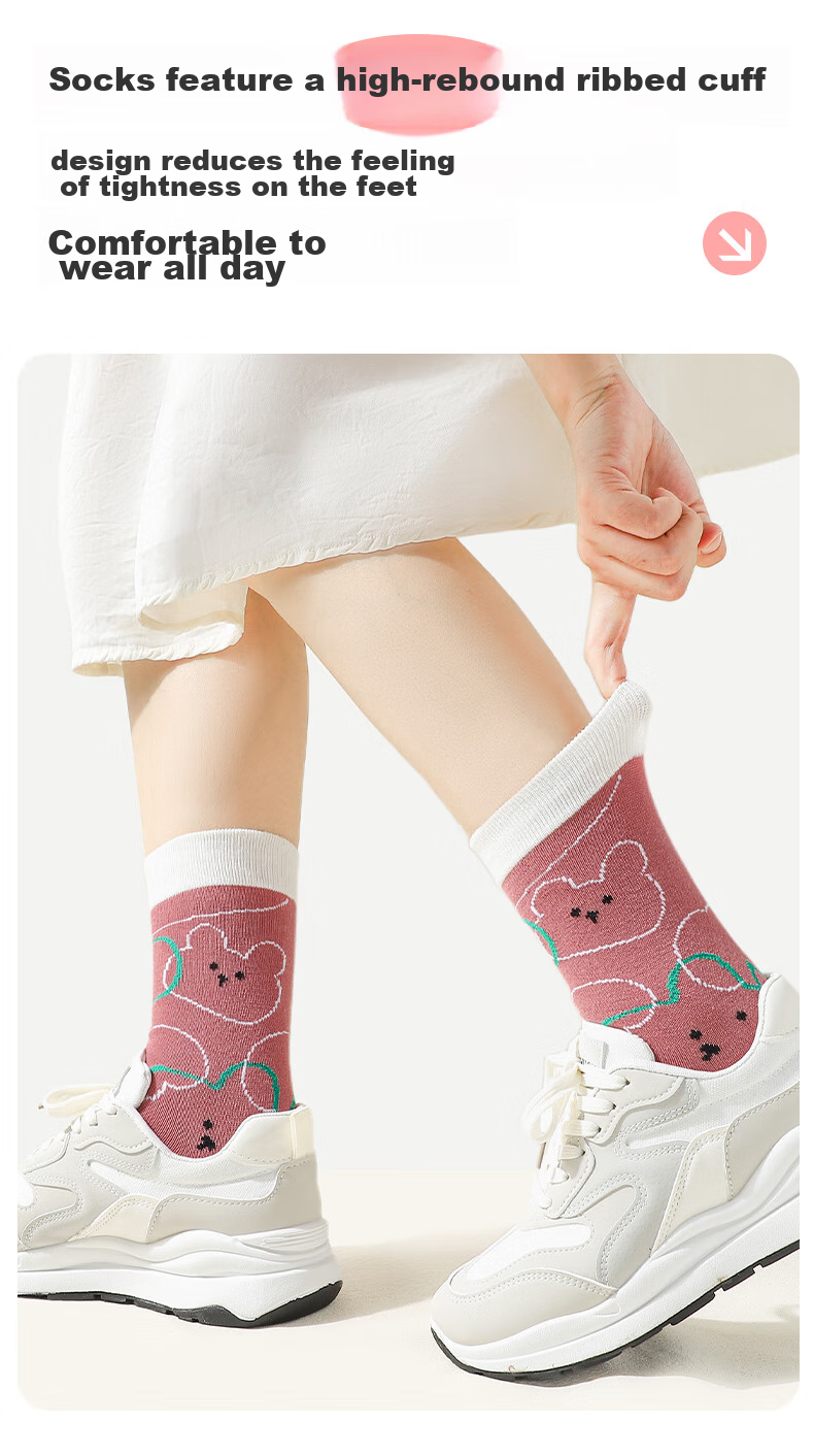 LangSha Children's Socks, Girls' Spring Autumn Winter All-Season Mid-Calf Cotton Socks, Comfortable Elastic Breathable Princess Socks for Older Girls 12
