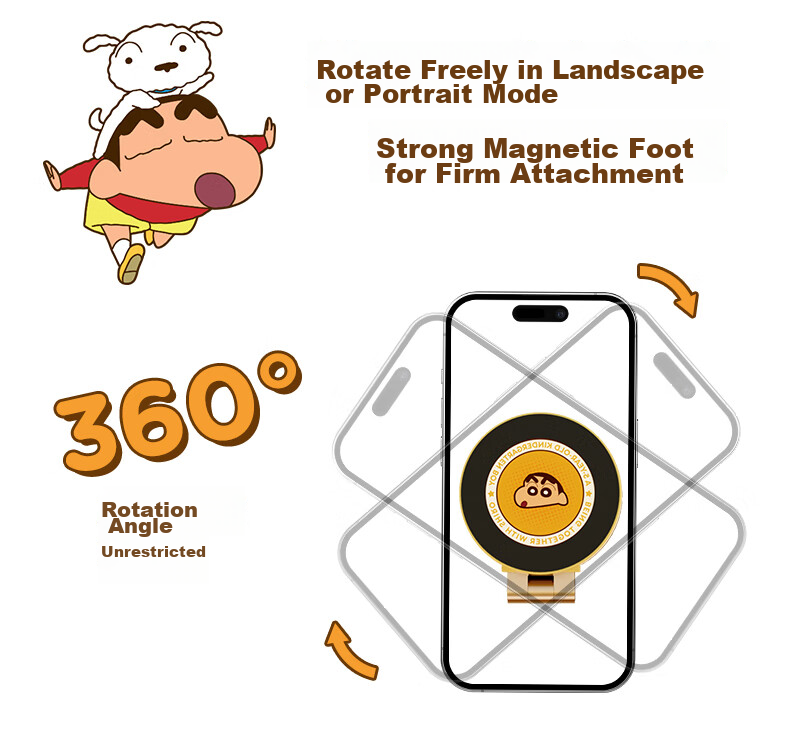 ROCK Crayon Shin-Chan Electric Suction Cup Magnetic Phone Holder, Car Navigation Dashboard Vacuum Suction Foldable Extendable Universal Multifunctional Bedside Desktop Live Streaming Support Stand 8