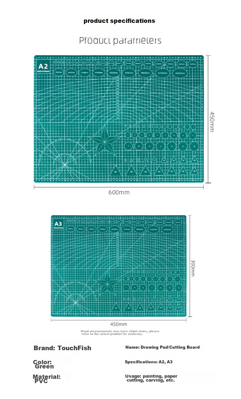 Touch Fish Marker Pad for Drawing, A2 Size, PVC Table Mat, Large Art Craft Paper Cutting Board, Non-Slip Double-Sided, A2 Green, 45X60CM 2