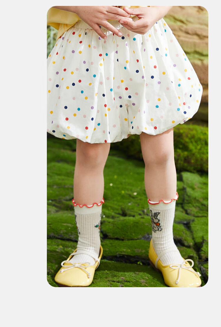 ASK JUNIOR Girls' Summer Pants, Fashionable Polka Dot Print Casual Loose Harem Shorts for Young Children, Beige, Size 100 5