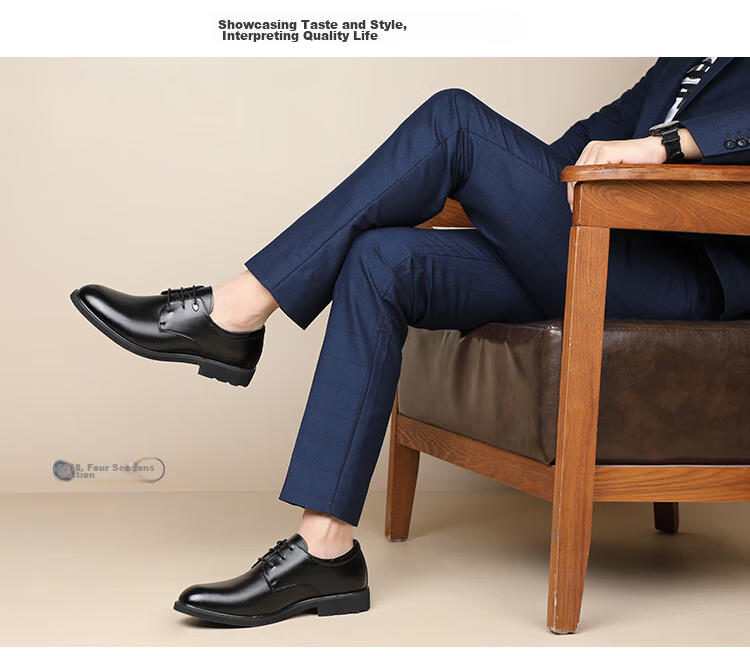 EGCHI Men's Leather Shoes, Business Formal Dress British Style Commuter Shoes, 1618 Black (Height-Increasing Version), Size 44 16