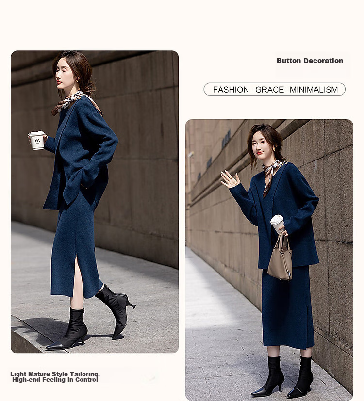 Dme [Xianzhi Qiuguang] Spring And Autumn New Lazy French-Style Set, Fleece Yarn, Relaxed Fit, Concealing Knit Two-Piece Set for Wome 6