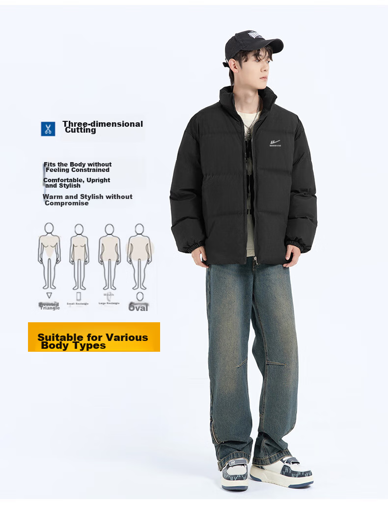 Warrior Cotton Jacket for Men, Winter Stand-Up Collar, Thickened Warm Padded Coat, Cold-Resistant Outerwear, Trendy Versatile Puffer Jacket for Men, 2881 4