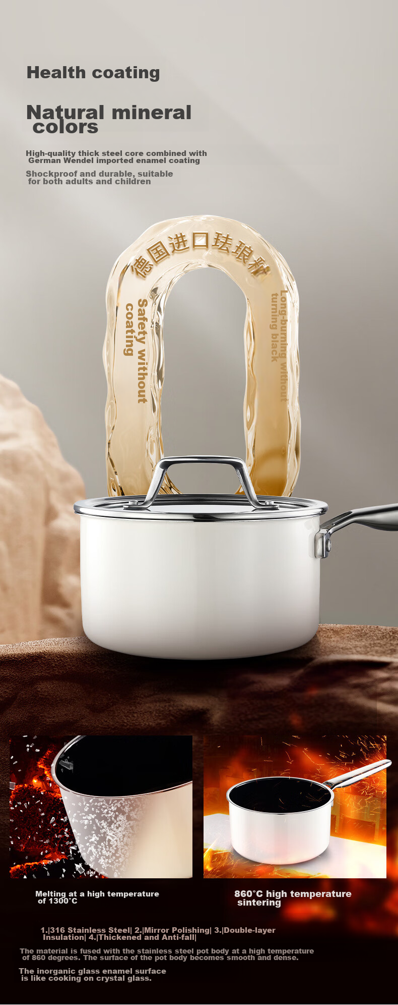 DES LON (DESLON) Enamel Milk Pot Non-Stick Pan Baby Food Pot for Boiling Milk, 18cm, Compatible with Gas And Induction Cooktops 3