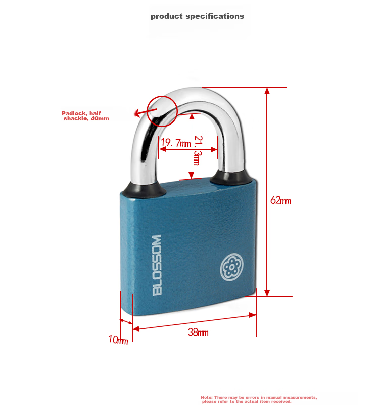 BLOSSOM Master Key Padlock Door Lock Power Lock Distribution Box Lock BC2938-1 Blue 38MM One Key Opens Multiple Locks 9