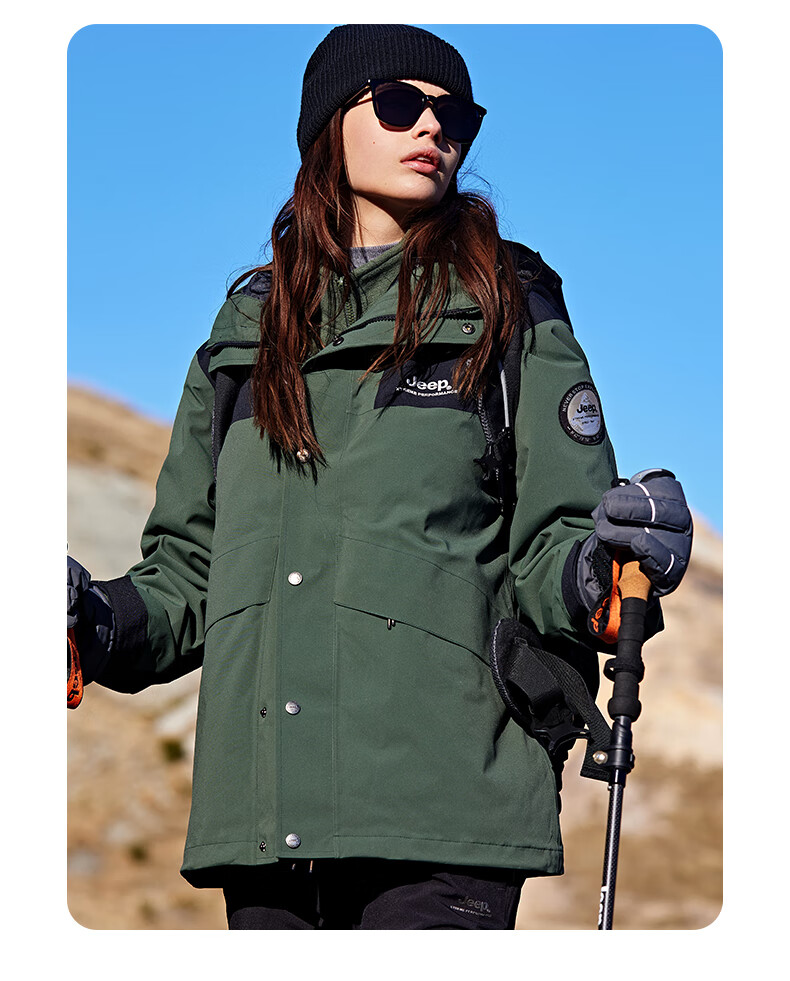 Jeep Men's And Women's Three-In Outdoor Hardshell Windproof Waterproof Mountaineering Jacket, Detachable Fleece-Lined Coat, Jungle Gree 23