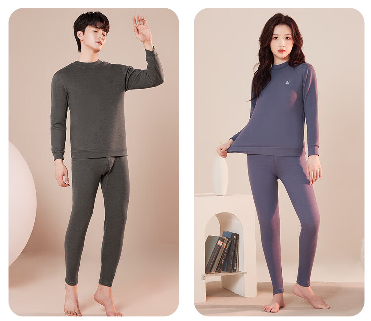 Hodo Women's Thermal Underwear Wool Fleece Thickened Antibacterial Mid-High Collar Base Layer Middle-Aged and Elderly Cold-Proof Set [Qiji Red] 1